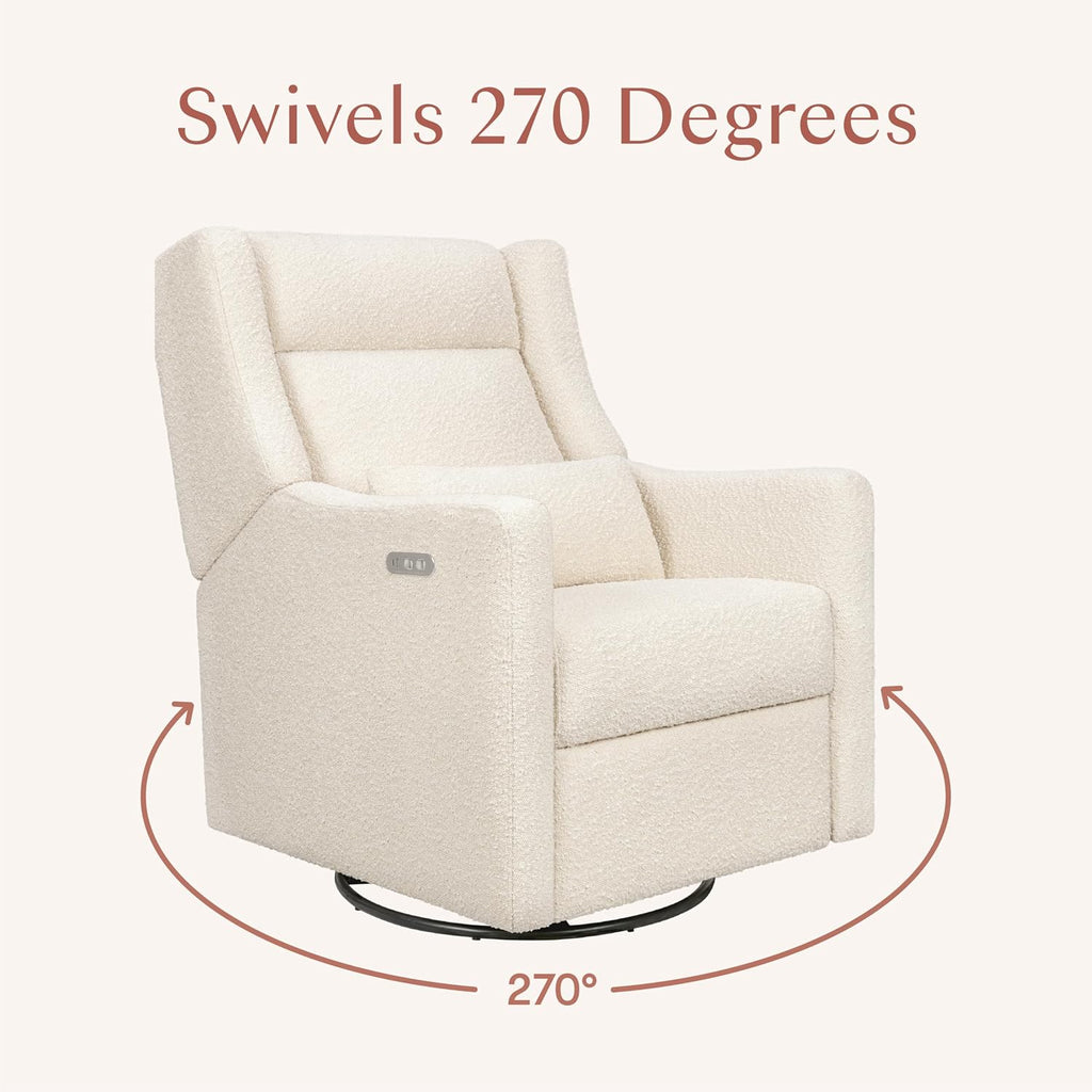 Babyletto Kiwi Plus Power Recliner and Swivel Glider with Power Headrest and USB Port in Performance Ivory Boucle, Water Repellent & Stain Resistant, Greenguard Gold and CertiPUR-US Certified