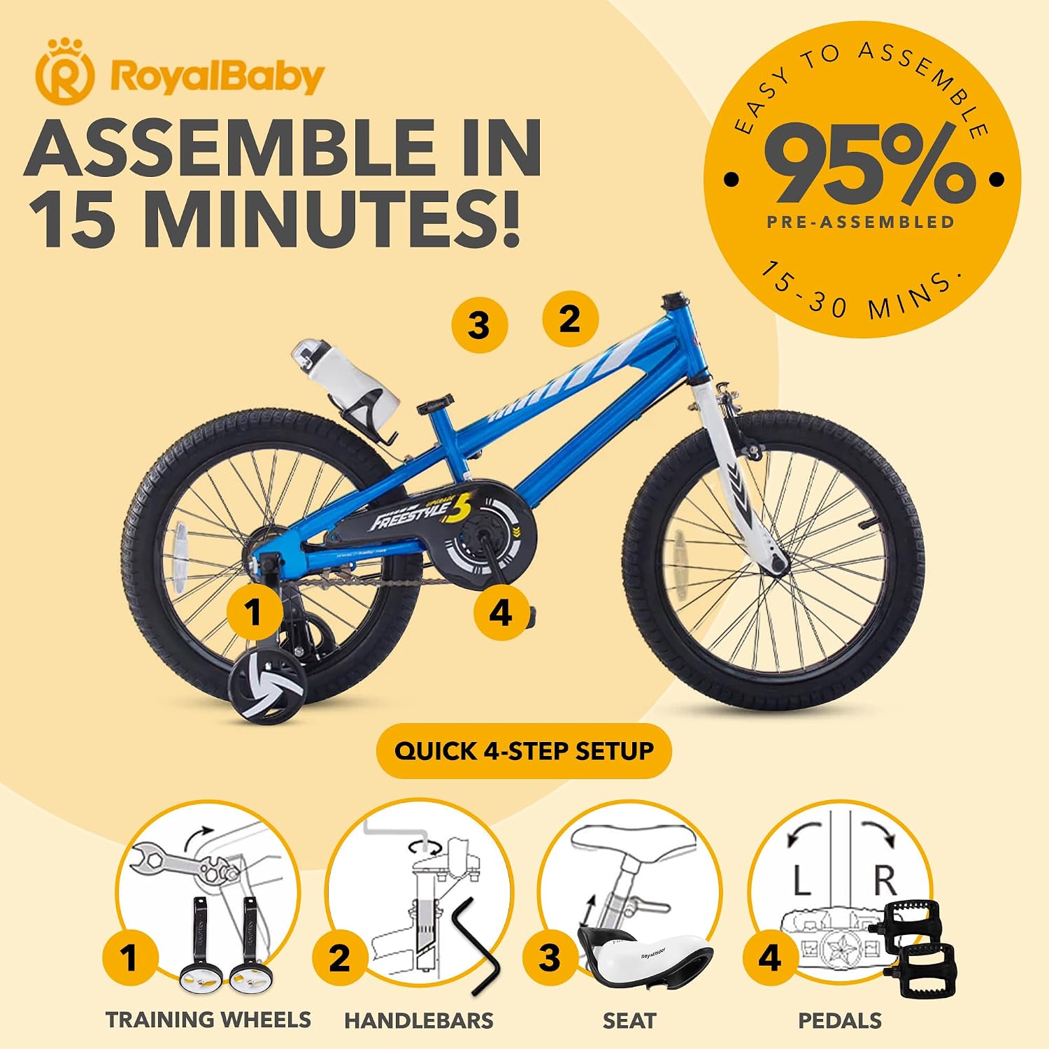RoyalBaby Kids Bike with Dual Handbrake for Beginners,12 14 16 18 20 Inch Bicycle for Boys & Girls Ages 3-10 Years