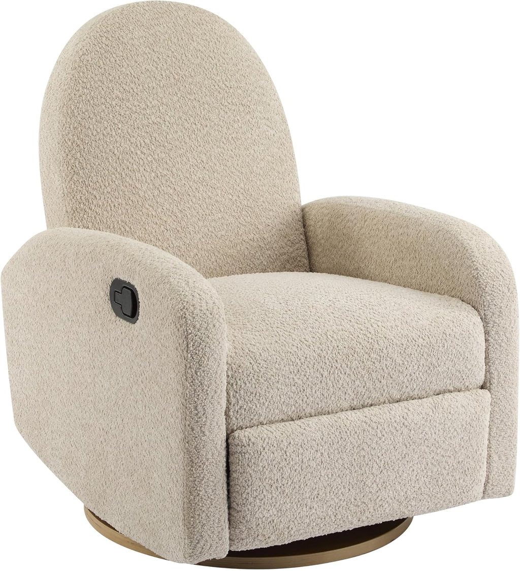 GDFStudio Swivel Glider Recliner Chair Nursery Rocker Recliner Chair with Boucle Upholstered High Back Single Seat Sofa Chair with Deep Seat Manual Nursing Reclining for Living Room, Almond