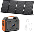 Portable Solar Generator with Panel,300W Portable Power Station with Foldable 60W Solar Panel, 110V AC Outlet Camping Solar Power Bank Lithium Battery Pack for Home Use RV Outdoor Power Outage