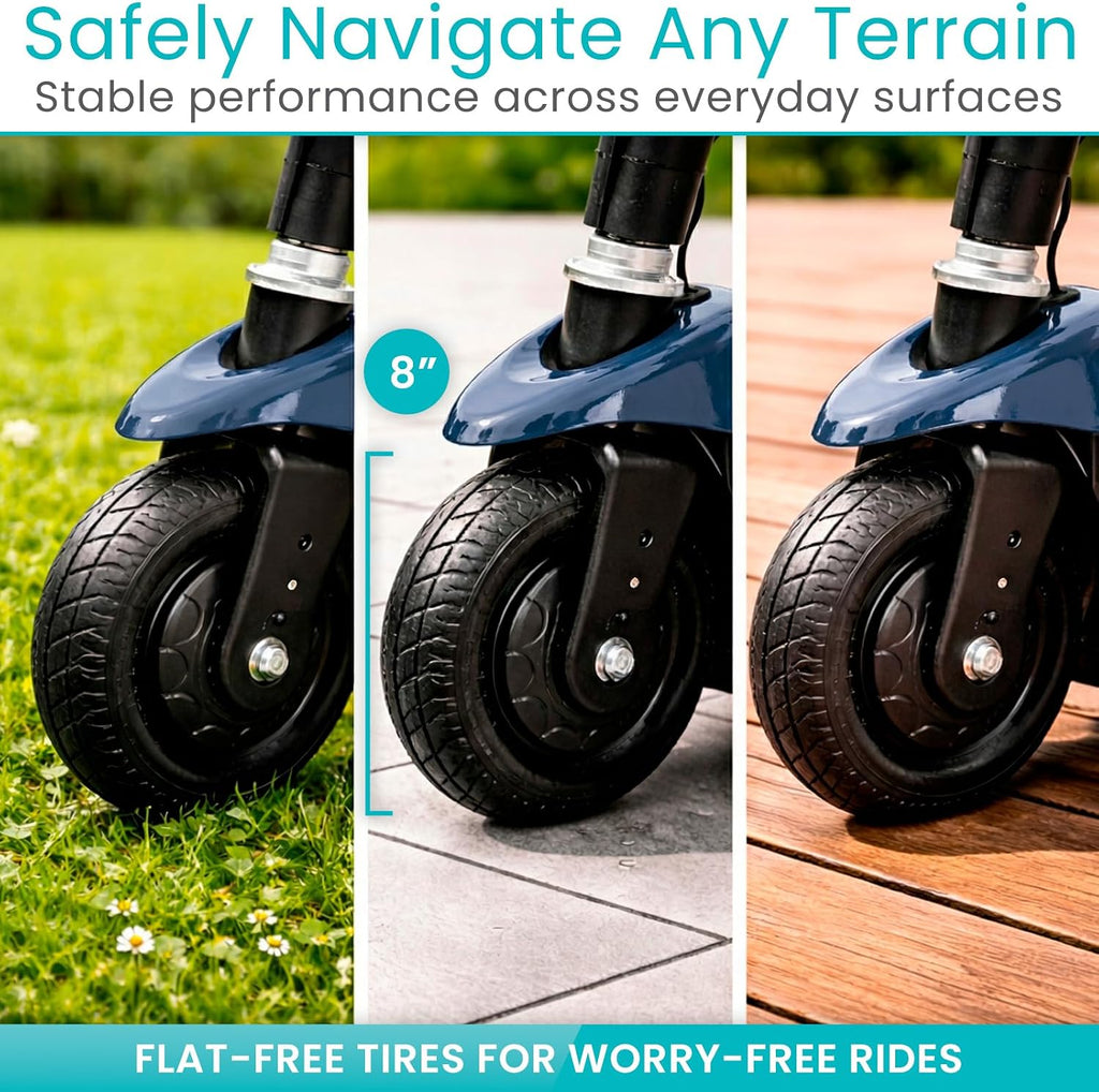 Vive 3 Wheel Mobility Scooter - Electric Powered Mobile Wheelchair Device for Adults - Folding, Collapsible and Compact for Travel - Long Range Power Extended Battery with Charger and Basket Included
