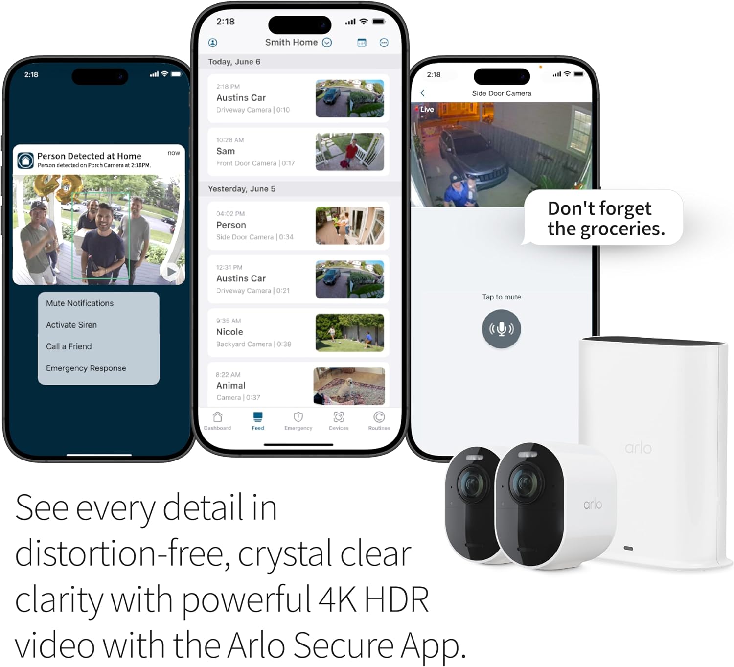 Arlo Ultra Security Camera 4K HDR (2nd Gen, 2020 Release) + SmartHub, Battery Power, Emergency Response, AI Event Captions, 1-Month Trial of Secure Plan, 180° Field of View, 3 Cam, White