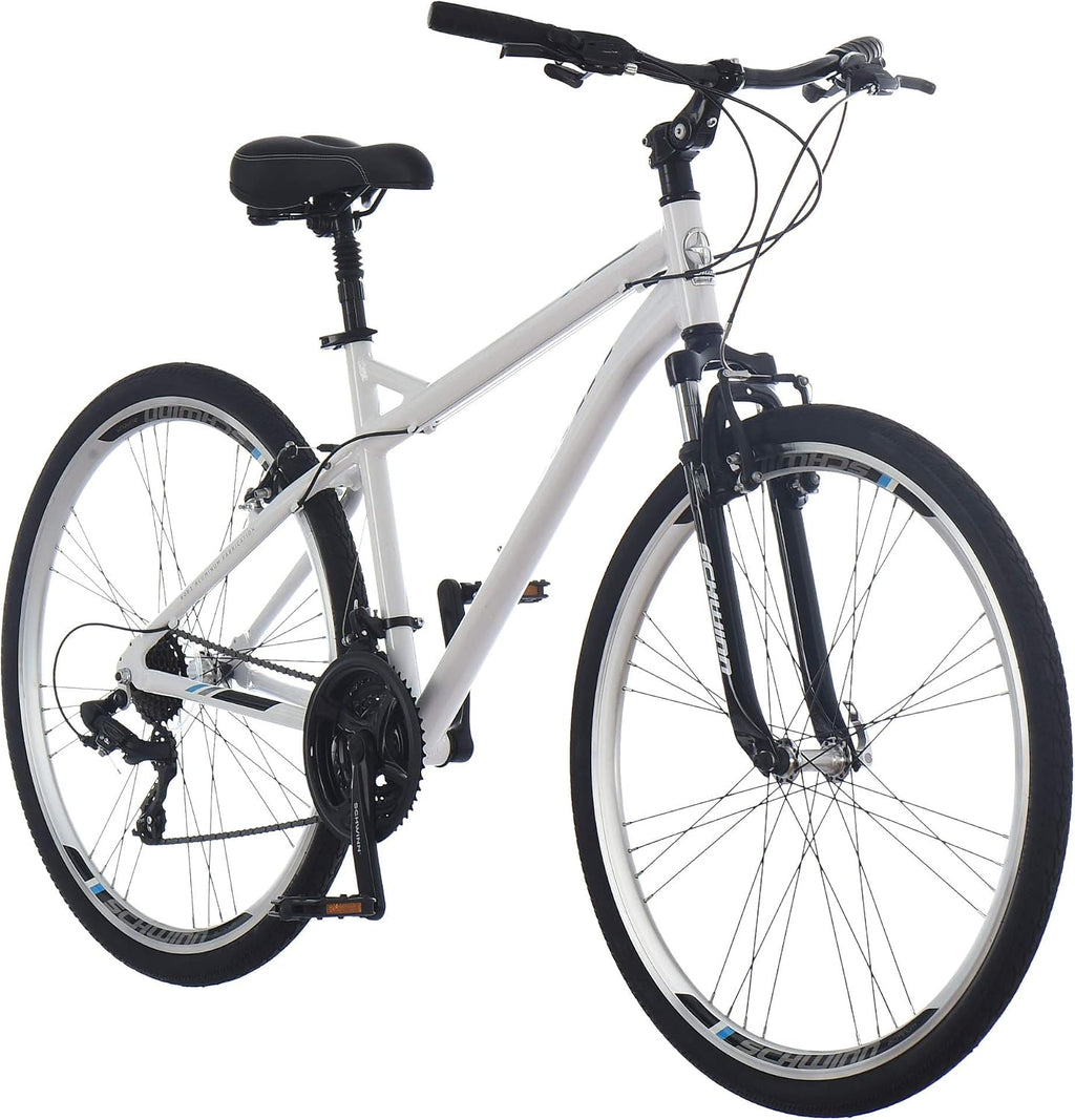 Schwinn Network 3.5 Hybrid Bike, Mens and Womens Bike, 21-Speed Hybrid Bicycle, Aluminum Frame, Suspension Seat, Alloy Linear Pull Brakes, Adult Bicycle