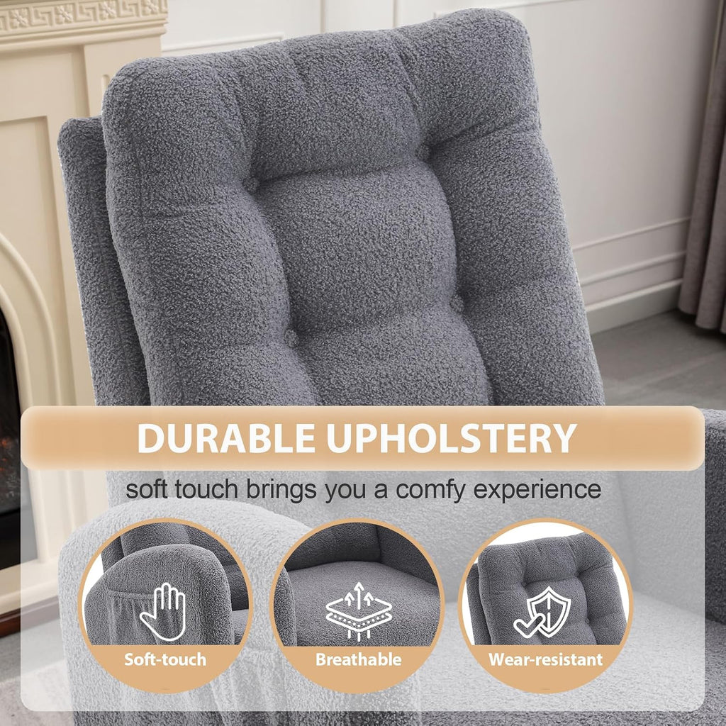 cinkehome Nursery Rocking Chair with Retractable Foot Rest, Teddy Glider Rocking Chair, Mid Century Rocker Chair, High Back, Solid Wood Legs