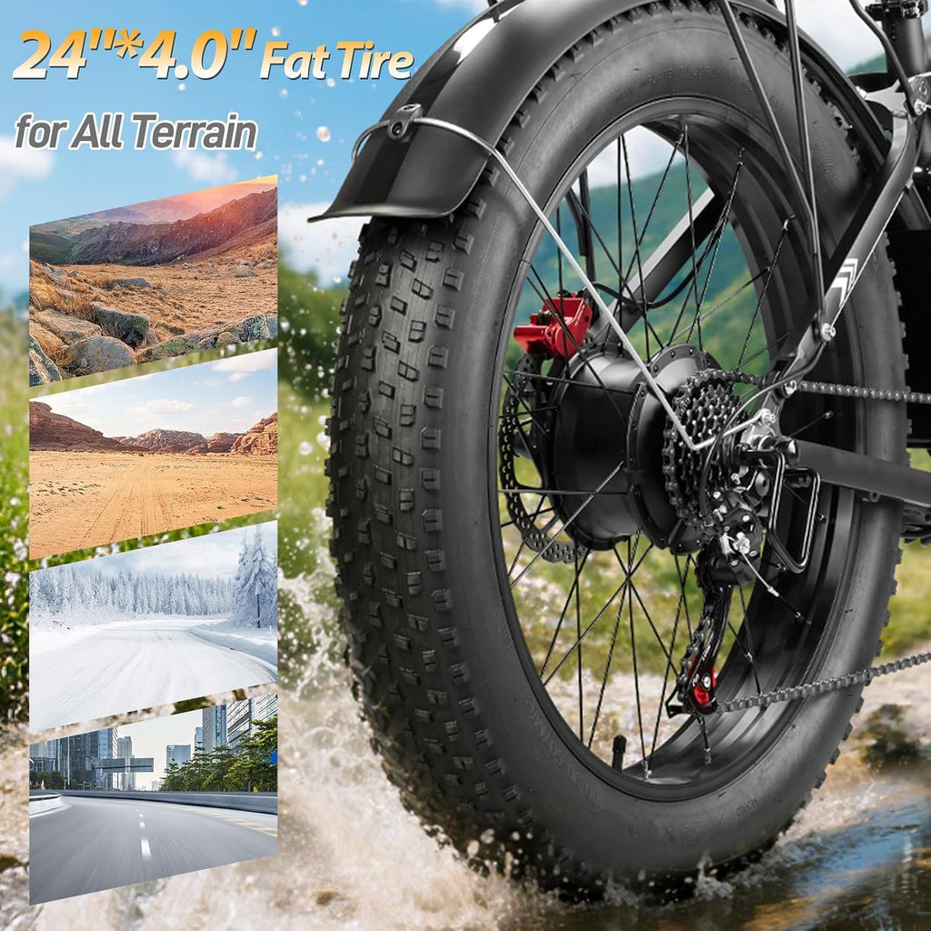 9000W Dual Motor Ebike for Adults, 46MPH Fast Electric Bike for Men Women, 60V 1560Wh Battery Up to 105Miles, 24' Fat Tire E-Bike, Lockable Suspension Electric Bicycle for Off-Road Snow All Terrain