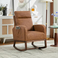 Modern Nursery Rocking Chair,PU Leather Upholstered Glider with 26' High Backrest, Padded Seat for Living Room, Bedroom, Reading