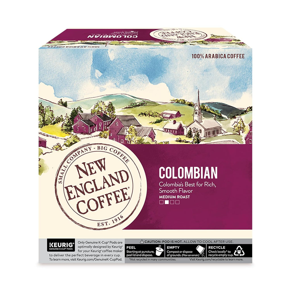 New England Coffee Colombian Supremo Medium Roast Single Serve Pods, 32ct Box (Pack of 4)