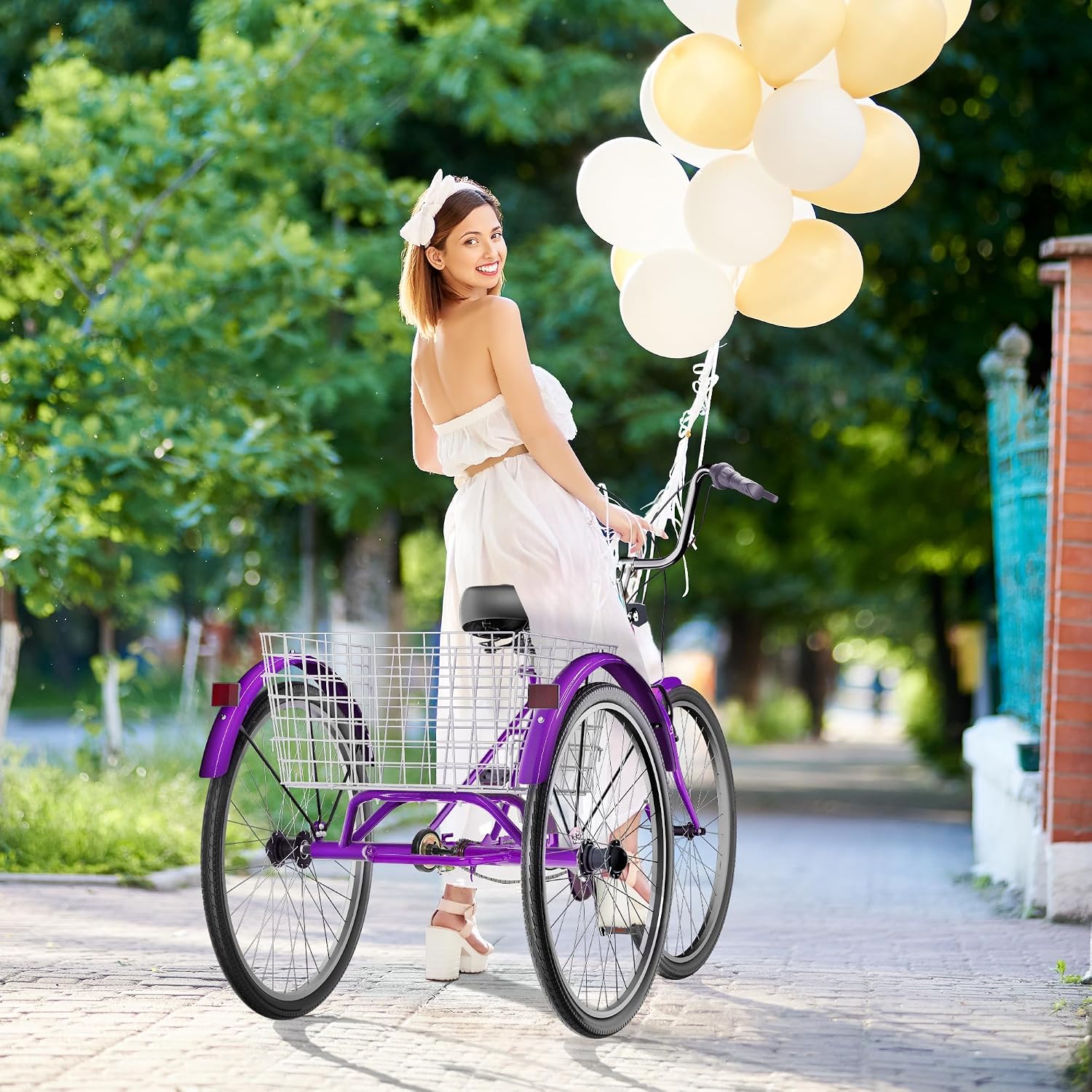 Outroad Adult Tricycle, 24/26 inch 1 Speed Cruiser Trike, 3 Wheel Bikes with Large Basket for Seniors, Women, Men, Adult Trikes for Shopping Picnic Outdoor Sports,Red Blue