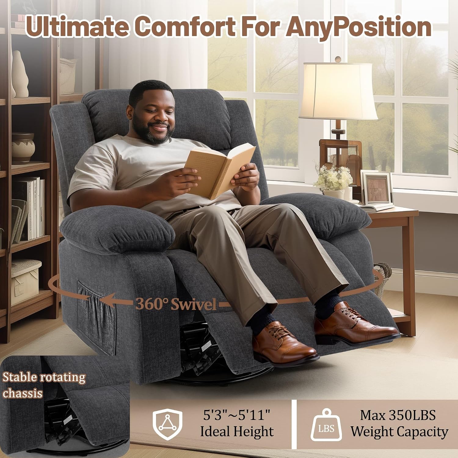 Korser Rocker Recliner Chairs for Adults, Oversized Recliner with Massage and Heating Function, 360° Swivel Nursery Rocking Chairs, Extra Wide Recliner Chair for Bedroom and Living Room