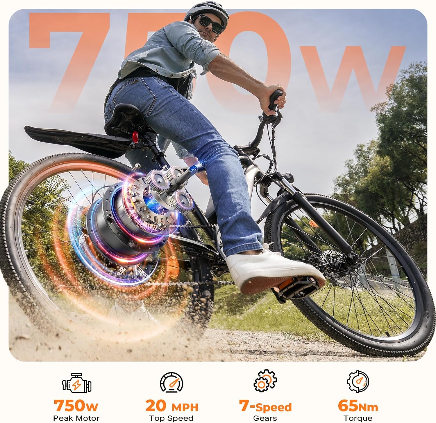 Electric Bike, 1500W/1000W/750W Peak Motor, 80/70/55 Miles Range & 20MPH Speed, 26'' Tires, APP Control E Bike, Shock Absorber, Adjustable Seat, Commuting Electric Bike for Adults