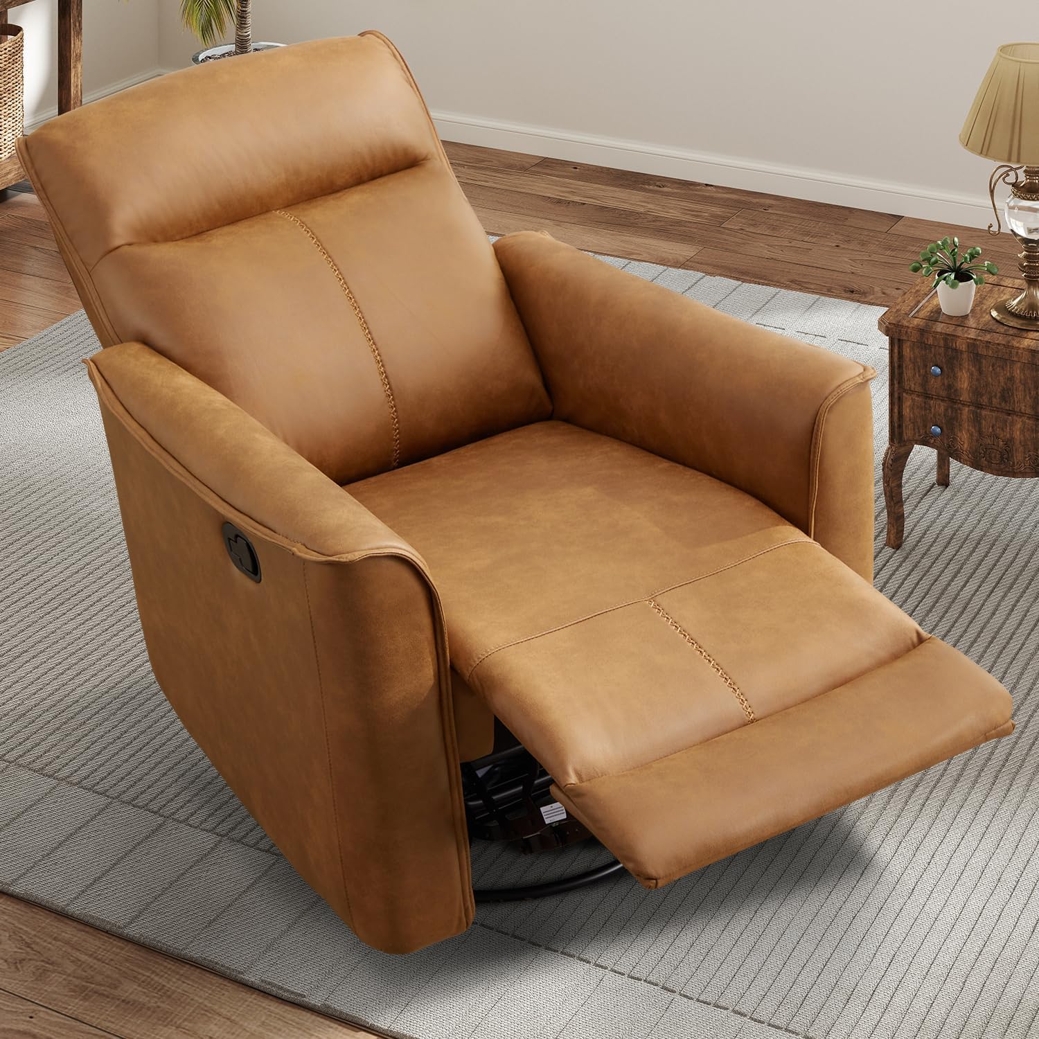 CANMOV Swivel Rocker Recliner Set of 2, Glider Rocking Chair, Nursing Chairs Swivel Glider Recliners with Soft Backrest, Leathaire Manual Reclining Sofa for Living Room Bedroom Apartment, Brown