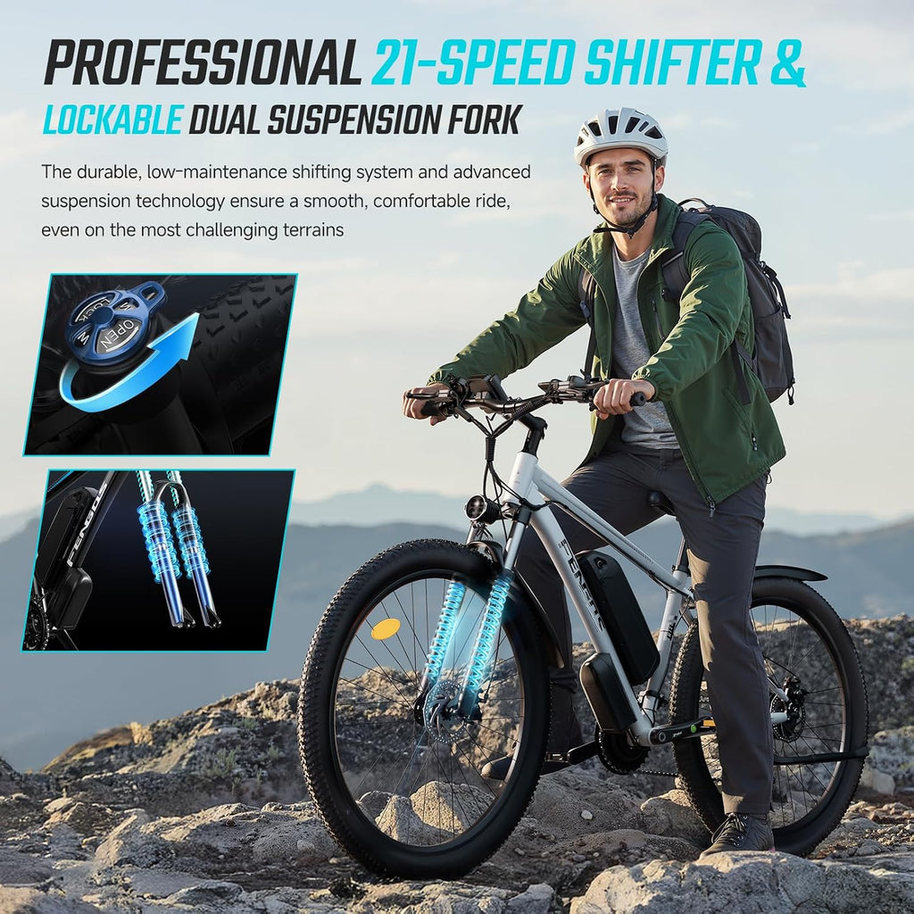 2000W Ebike for Adults, 80 Mile 35MPH Electric Mountain Bike, 48V 840WH Aluminum Electric Bicycle, 21-Speed Gears E Bike, Dual Disc Brakes with Brake Taillight, 27.5' Tire, Front Dual Suspension