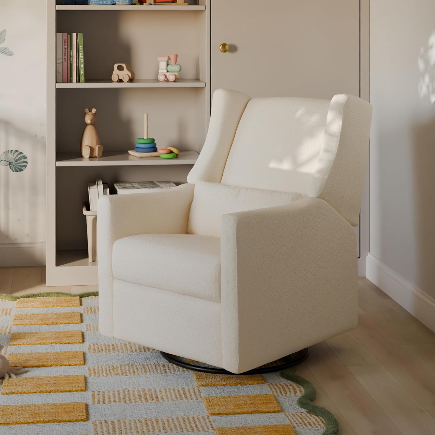 Babyletto Kiwi Recliner and Swivel Glider in Performance Ivory Boucle, GREENGUARD Gold Certified, Manual Recline, Water Repellant + Stain Resistant Fabrics