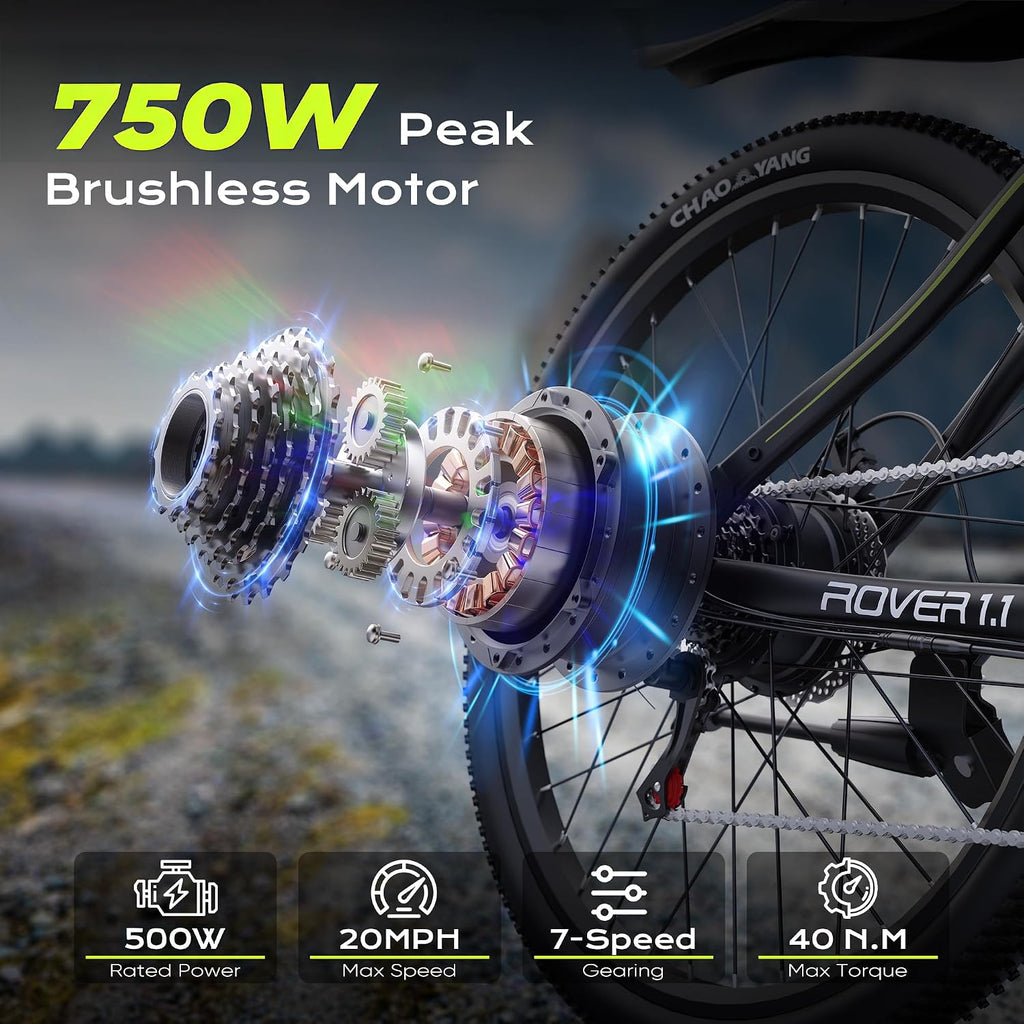 Electric Mountain Bike for Adults, 750W Peak Motor, 22 MPH Commuter Electric Bike, 48V Battery, 50Miles, 24'/26' E-Bike, 7-Speed, Front Suspension, UL Certified