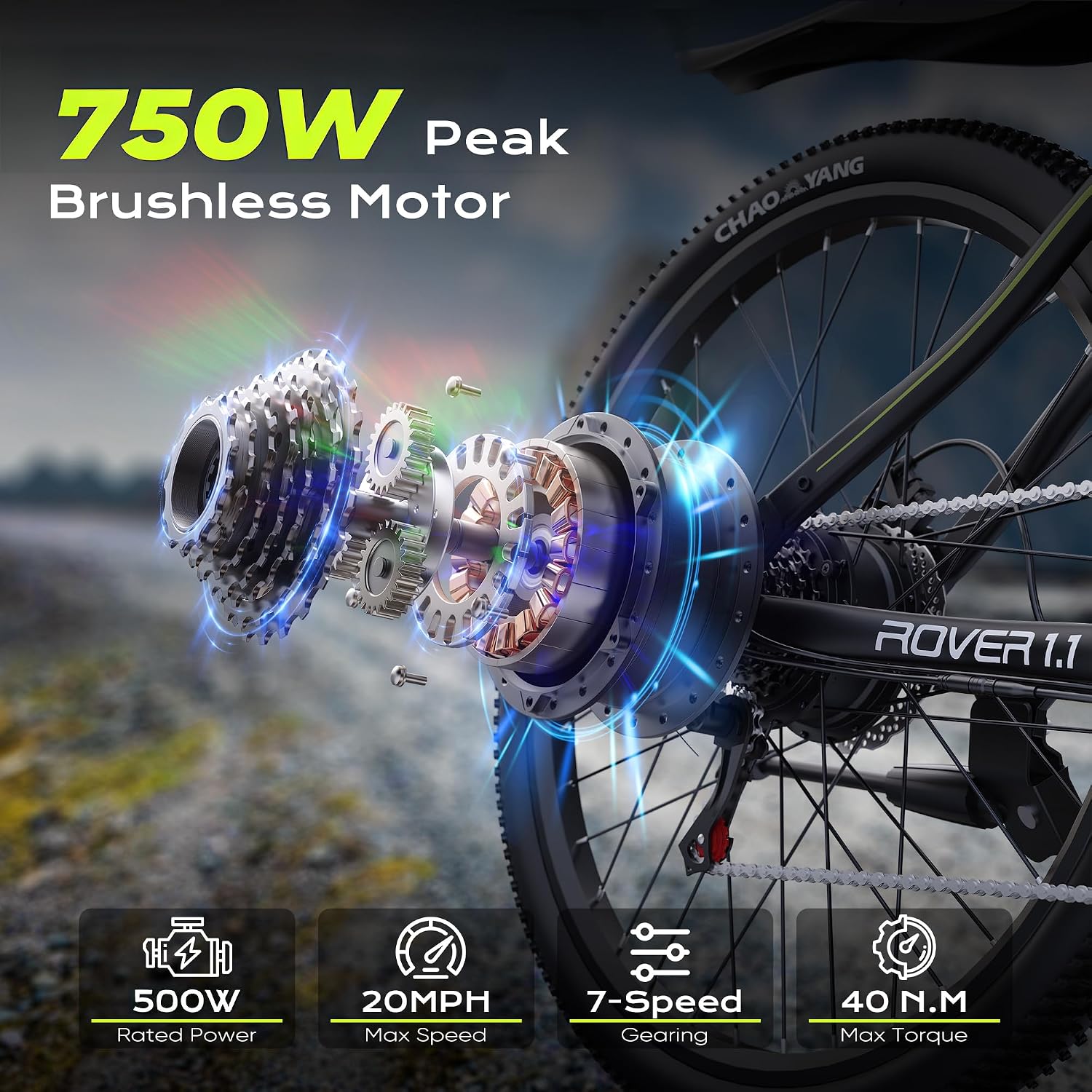 Electric Mountain Bike for Adults, 750W Peak Motor, 22 MPH Commuter Electric Bike, 48V Battery, 50Miles, 24'/26' E-Bike, 7-Speed, Front Suspension, UL Certified