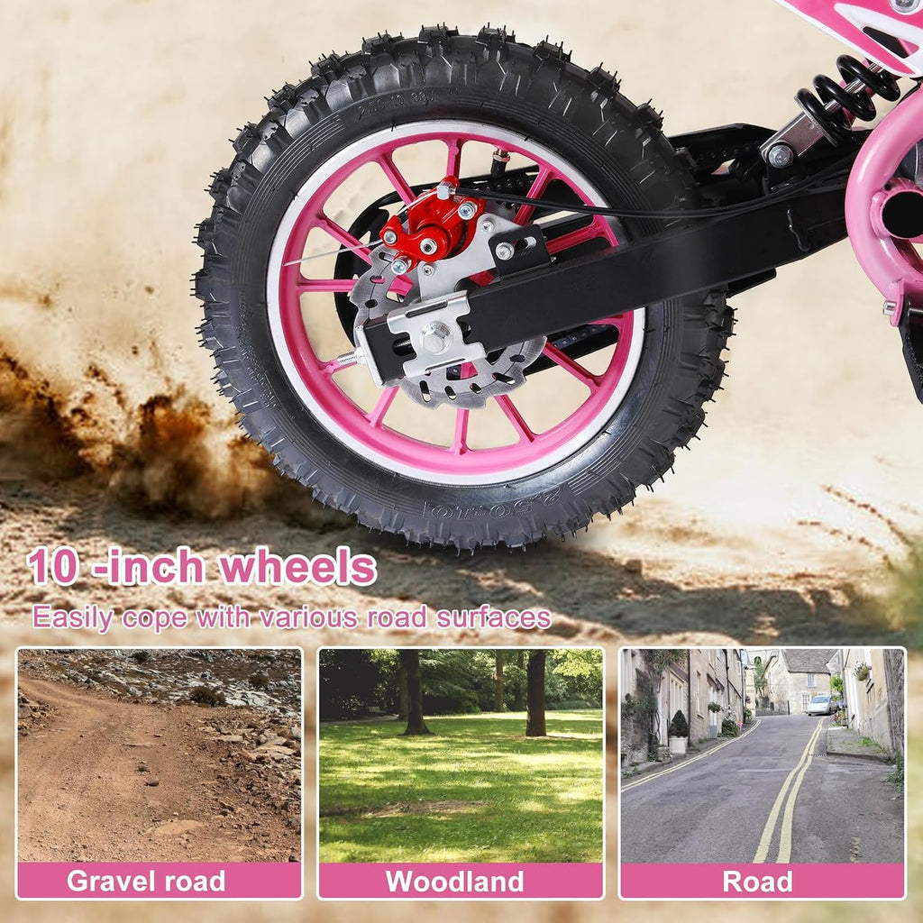 50cc Kids Dirt Bike 2-Stroke, Gas Power Motorcycle Off Road Motocross Gas Dirt Bike with Front Rear Disc Brakes for Beginner Motocross Bikes for Kids 8-12 (Max 30KM/H 150KG Load) Pink