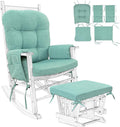 BUYUE Glider Rocker Replacement Cushion 5 PCS with Ties, Linen High-Density Foam Non-Slip & Washable Rocking Chair Pads for Sitting, Light Green