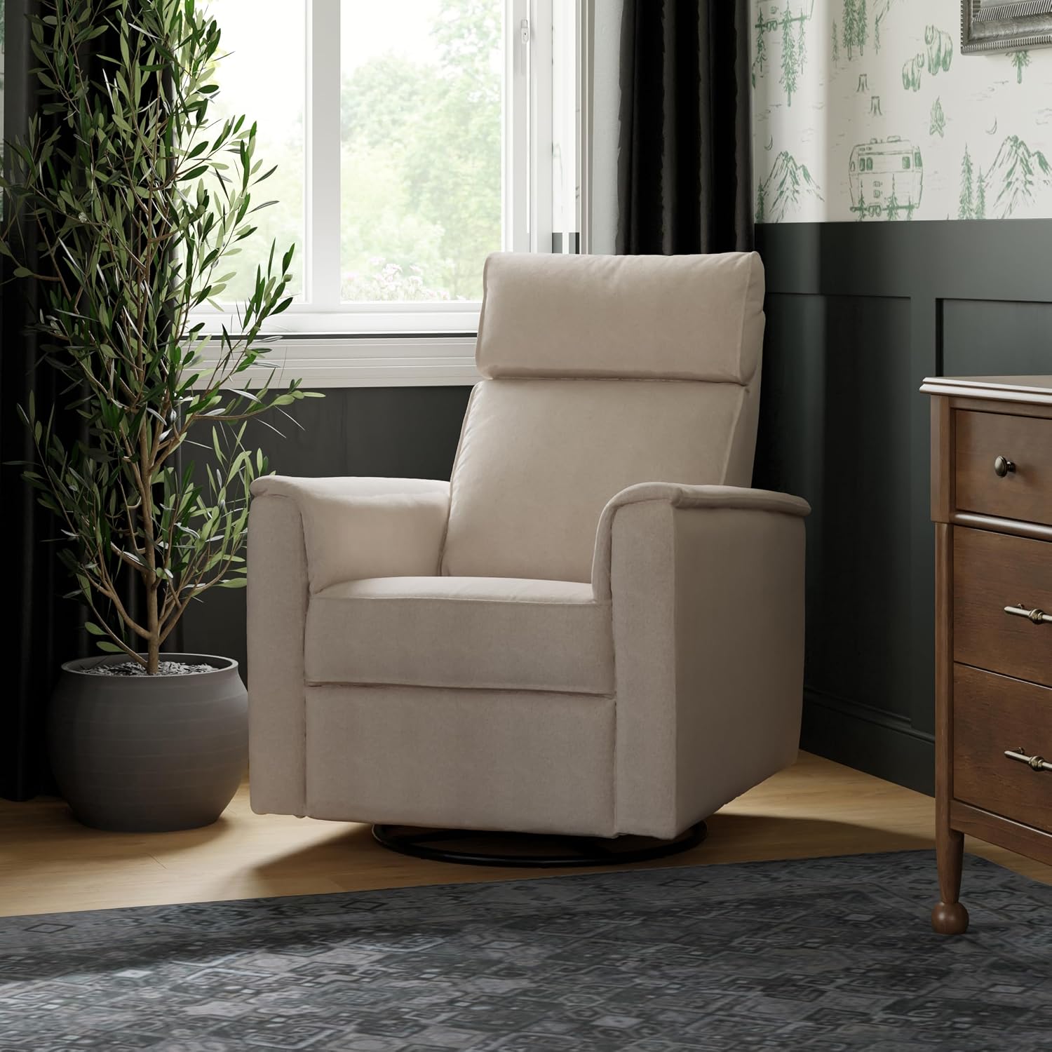 Namesake Willa Plus Power Glider Recliner w/Power Headrest in Performance Beach Eco-Weave, Water Repellent and Stain Resistant, Greenguard Gold and CertiPUR-US® Certified