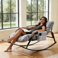 Oversized Papasan Rocking Chair, 35.8' Extra-Wide Sling Rocking Chair for Nursery & Patio, Waterproof Technical Leather Glider for Living Room Reading, Modern High Back Lounge Chair with Foot Rest