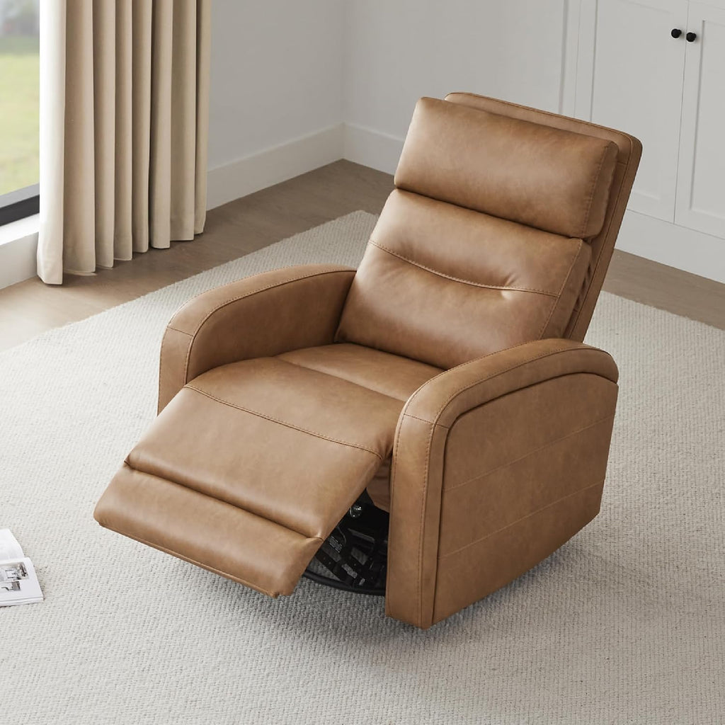 Watson & Whitely Swivel Power Recliner Glider Rocker, Small Recliner with Charging Port for Living Room, Faux Leather in Camel