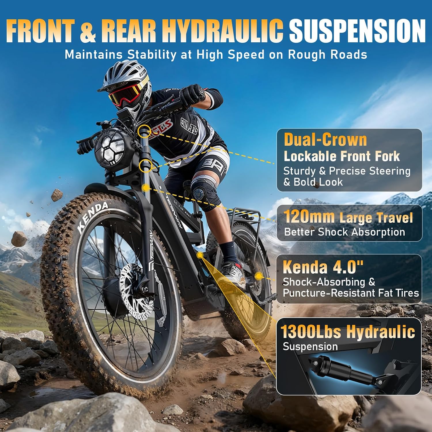 TESWAY X9 Ultra Dual Motor Ebike, 26' Fat Tire Full Suspension AWD Electric Bike for Adults, 4000W 43MPH 240NM, 60V 30Ah(Camo)/25Ah(Other) 120 Miles Long Rang