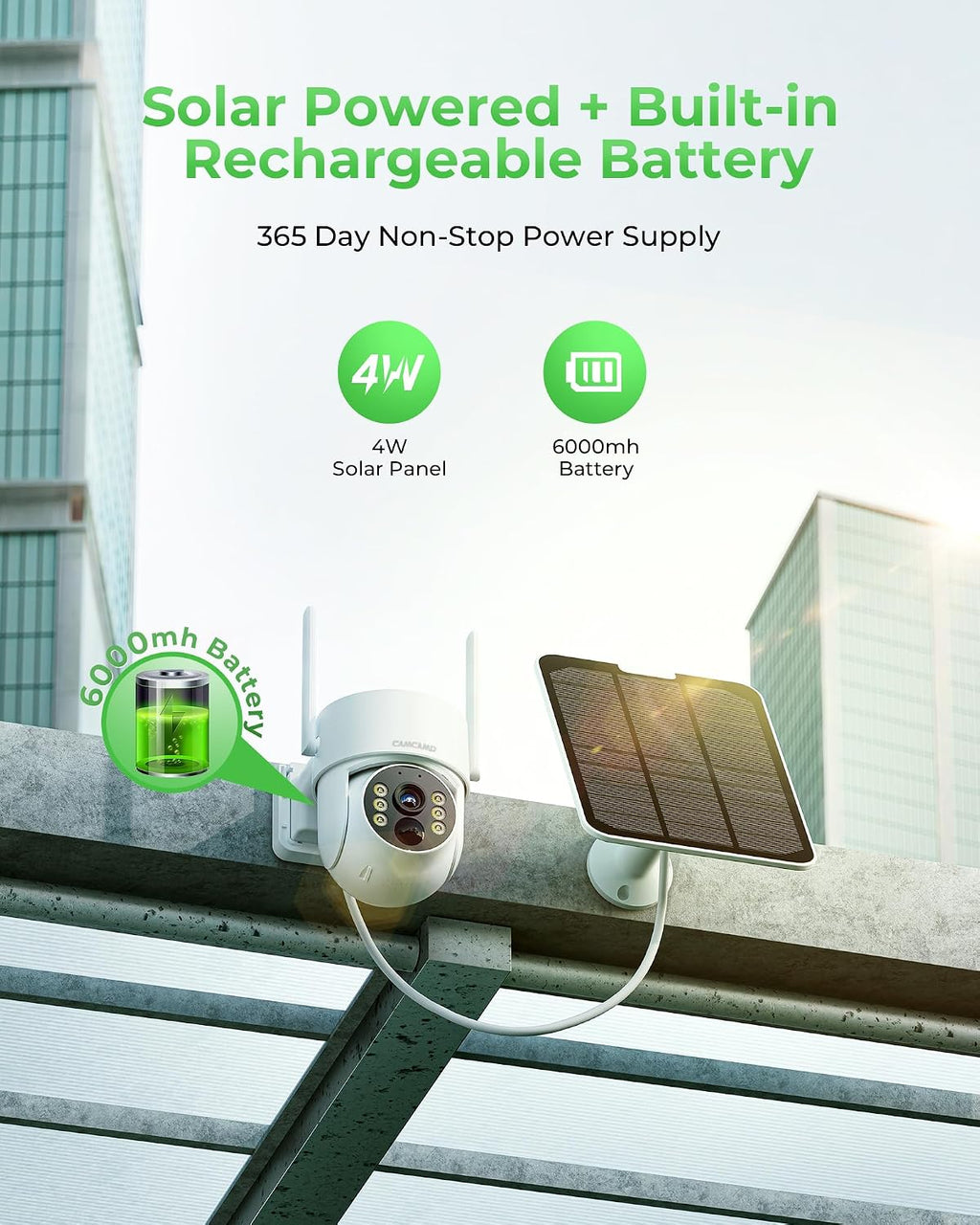 CAMCAMP Solar Security Cameras Outdoor Wireless with 10' 10CH Monitor, 2 Cam-Kit, No Subscription, Solar-Powered, Home Security Cameras System with 360° Pan & Tilt, 2K Color Night Vision, HDMI Output