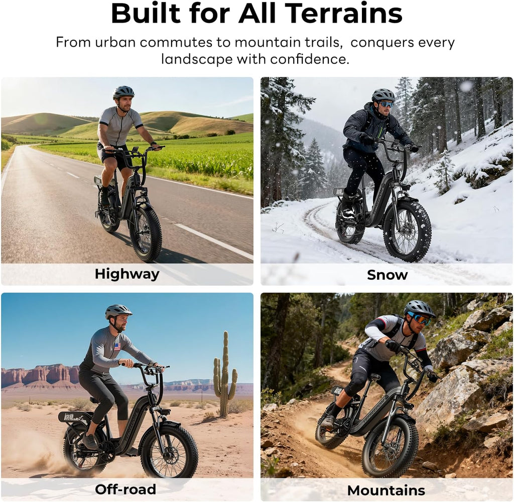 EUY Electric Bike for Adults, 1500W Peak Motor Ebike, 48V20Ah, 20'' x 4.0'' Fat Tire Electric Mountain Bike, Commute E Bike with 70 Miles, 7 Speed and Dual Suspension Electric Bicycle