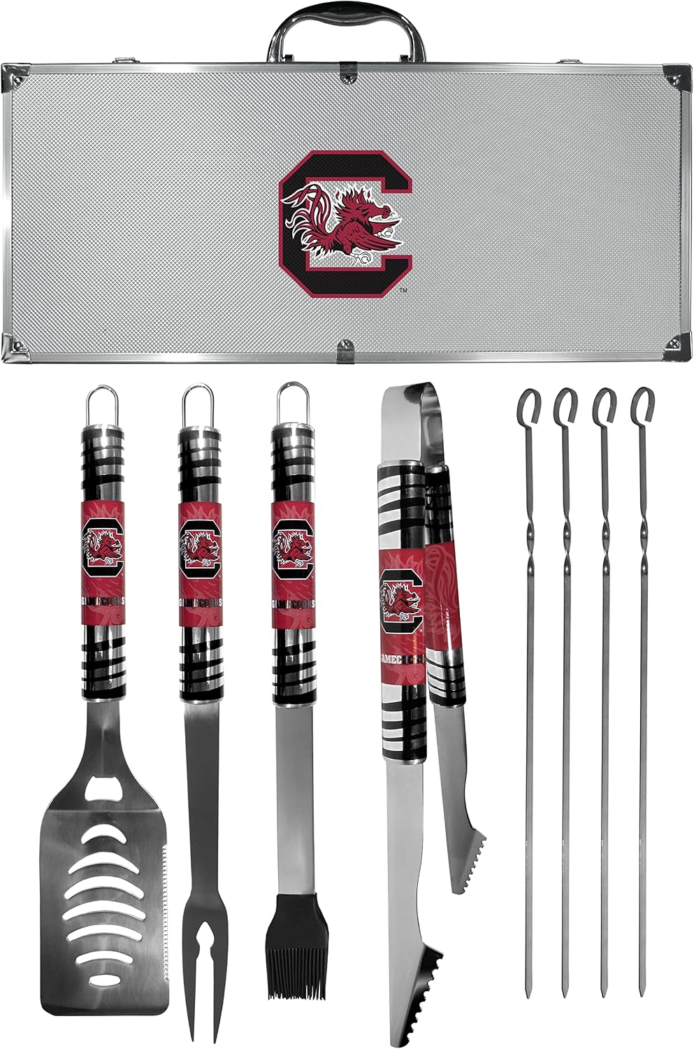 NCAA Siskiyou Sports Fan Shop South Carolina Fighting Gamecocks Steel Tailgater BBQ Set w/Case 8 piece Gray