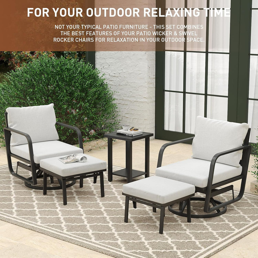 Outlux Patio Glider Swivel Rocker Sets: 4Pieces Aluminum Alloy Ensemble with 360° Swivel Rocking Glider Chairs, Rust-Resistant Frame Gray Cushions -Perfect for Decoration (2 Glider Chairs& 2Ottomans)