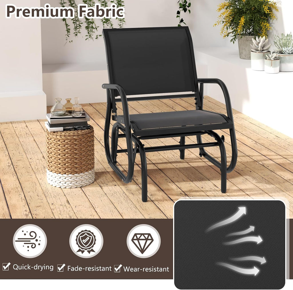 Tangkula Swing Glider Chair, Ergonomic Rocking Chair with Comfortable Fabric, Iron Frame, 4 Non-Slip Foot Pads, Outdoor Patio Glider Rocker Chair for Living Room, Garden, Backyard (2, Black)