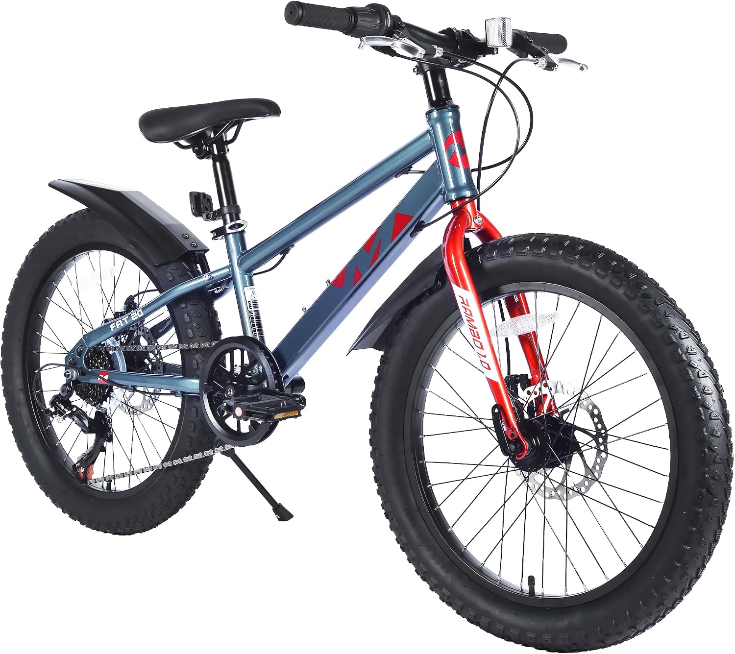 Mountain Bike 20/24 Inch, 3' Wide Fat Tire Snow Mountain Bikes, 7 Speeds Kids Teen Student Bicycles,Steel Frame Disc Brake，3 Colors
