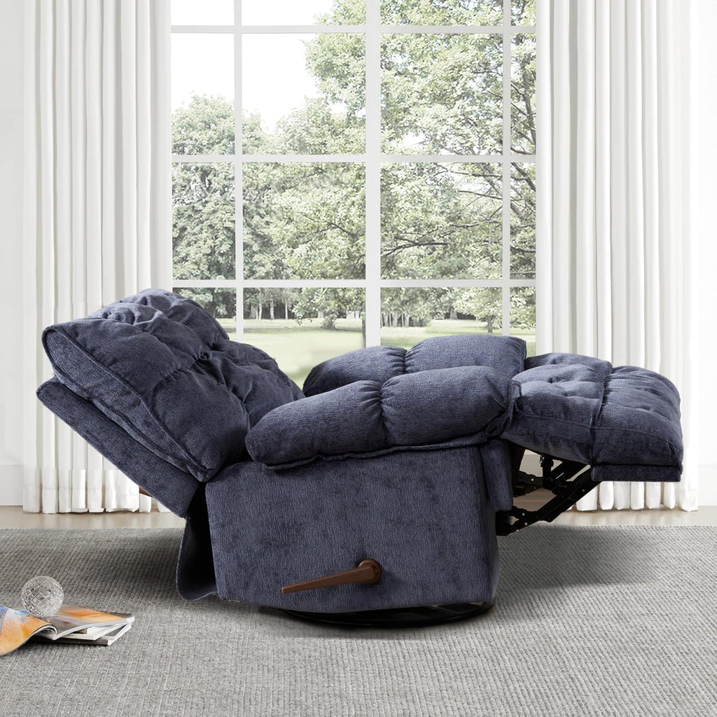 SITJOY Oversized Power Swivel Rocker Recliner Chair, Overstuffed Extra Wide Rocking Chair for Big and Tall, Glider Recliner Nursery Chair, Soft Breathable Fabric in Dark Blue, Manual