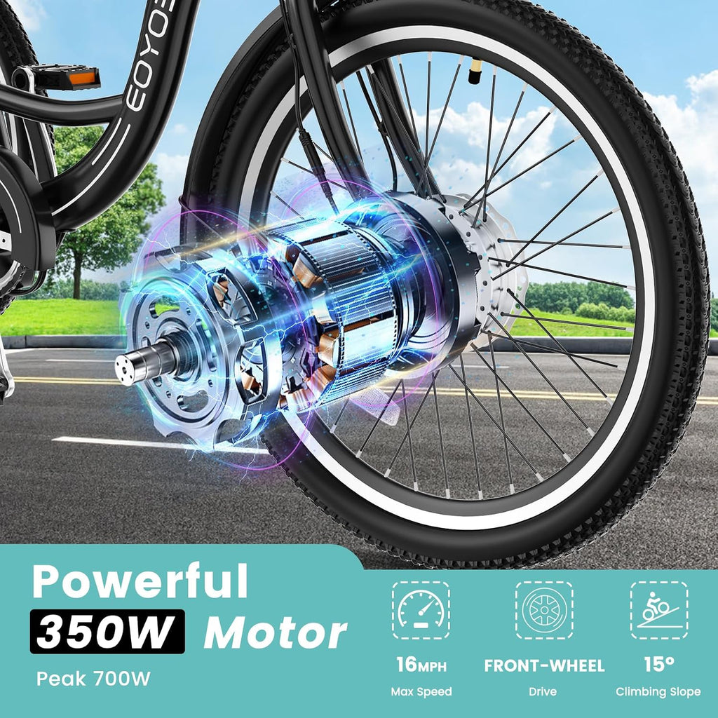 Electric Tricycle for Adults Seniors, 24/26 Inch 3 Wheel E-Trike, 350W Motor (700W Peak), Removable 36V Battery, Up to 15.5MPH, 25-60Mile Range, Low Step-Through, Rear Basket, 350lbs Capacity, 7 Speed