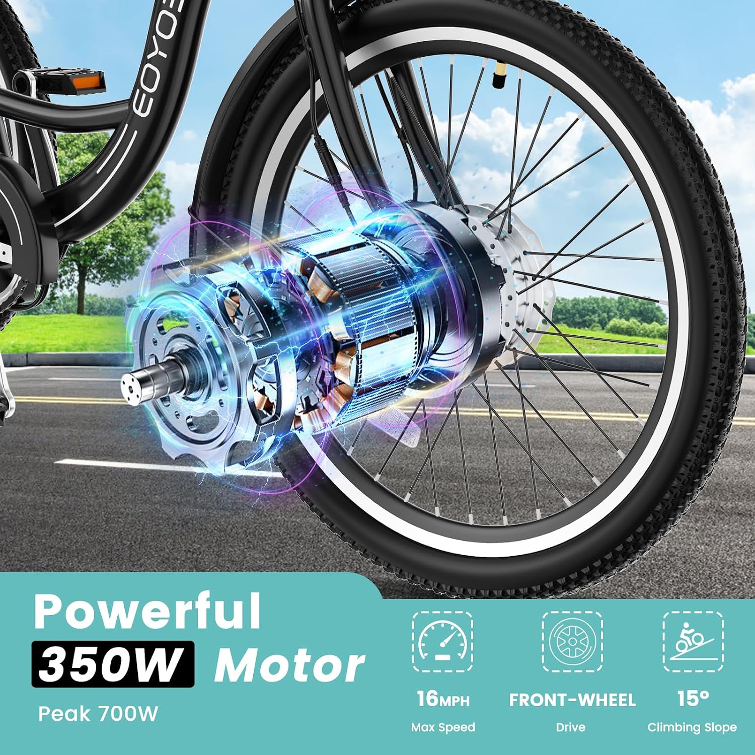 Electric Tricycle for Adults Seniors, 24/26 Inch 3 Wheel E-Trike, 350W Motor (700W Peak), Removable 36V Battery, Up to 15.5MPH, 25-60Mile Range, Low Step-Through, Rear Basket, 350lbs Capacity, 7 Speed