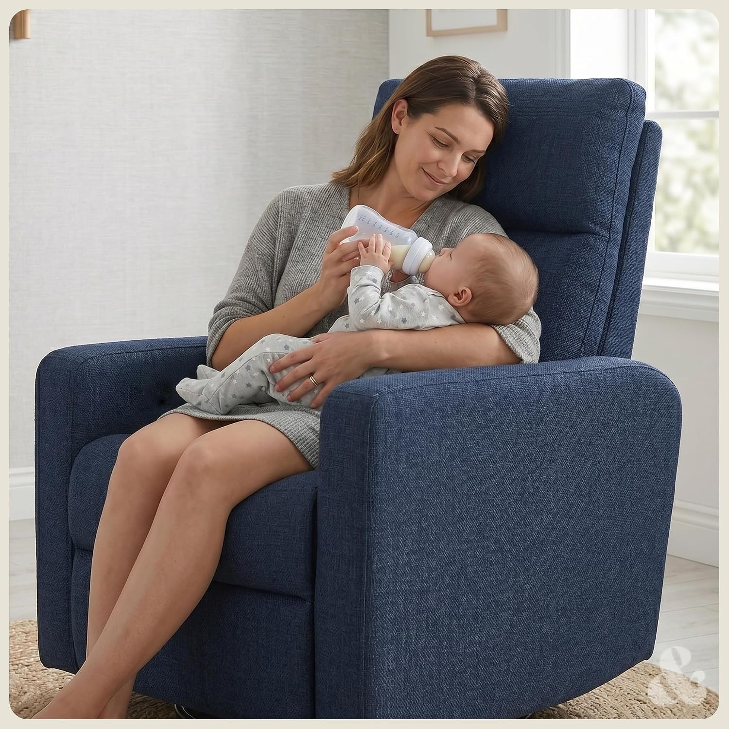 Nurture& The Glider Plus - Premium Nursery Power Recliner | Swivel Chair with Adjustable Head Support and Adjustable Lumbar Support | Built-in USB - The Ultimate Comfort for Nursing, Relaxing (Navy)