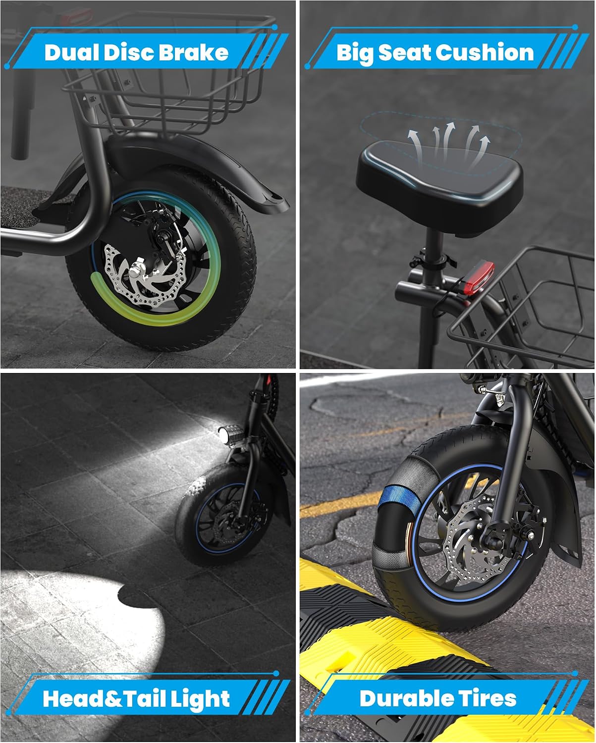 Gyroshoes C1S Electric Scooter for Adults with Seat & Large Basket, 550W Motor, 20 Mile Range, 19MPH, Foldable E-Scooter for Commuting, Pets Dog, Grocery Shopping
