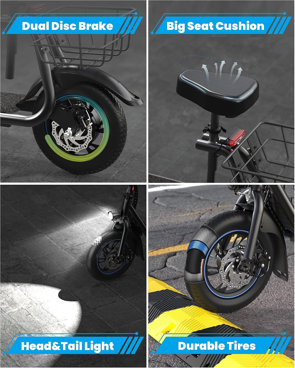 Gyroshoes C1S Electric Scooter for Adults with Seat & Large Basket, 550W Motor, 20 Mile Range, 19MPH, Foldable E-Scooter for Commuting, Pets Dog, Grocery Shopping