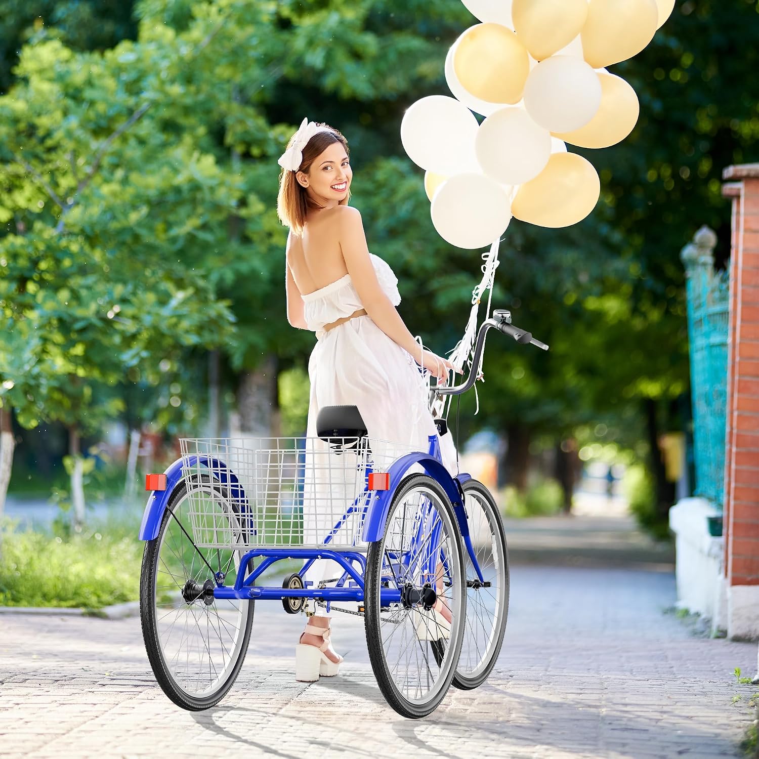 Outroad Adult Tricycle, 24/26 inch 1 Speed Cruiser Trike, 3 Wheel Bikes with Large Basket for Seniors, Women, Men, Adult Trikes for Shopping Picnic Outdoor Sports,Red Blue
