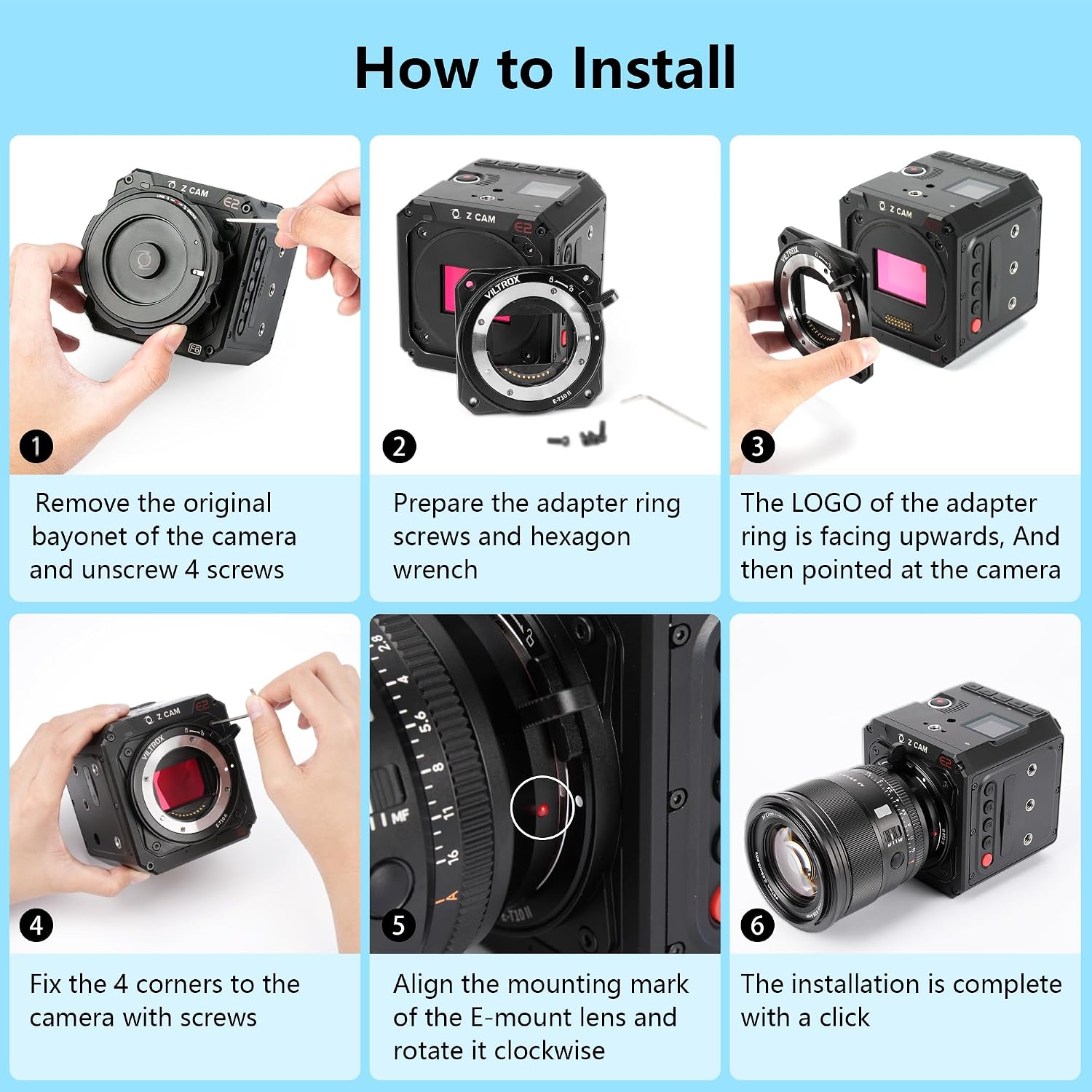 VILTROX E-T10 II Lens Mount Adapter Converter Compatible with Sony E Mount Lens to Z-CAM E2-M4 and E2-S6 Cinema Cameras