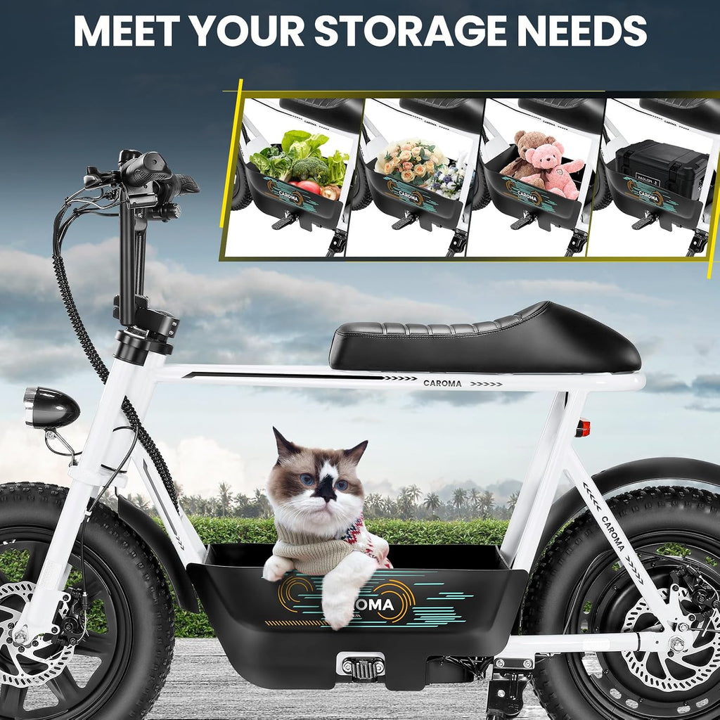 Caroma Peak 1200W/800W/500W Electric Scooter with Seat,16'×3' Fat Tire Ebike All-Terrain,Max 30Miles&20MPH Electric Scooter Adults,Electric Motorcycle Adults with Storage Basket for Pets&Cargo