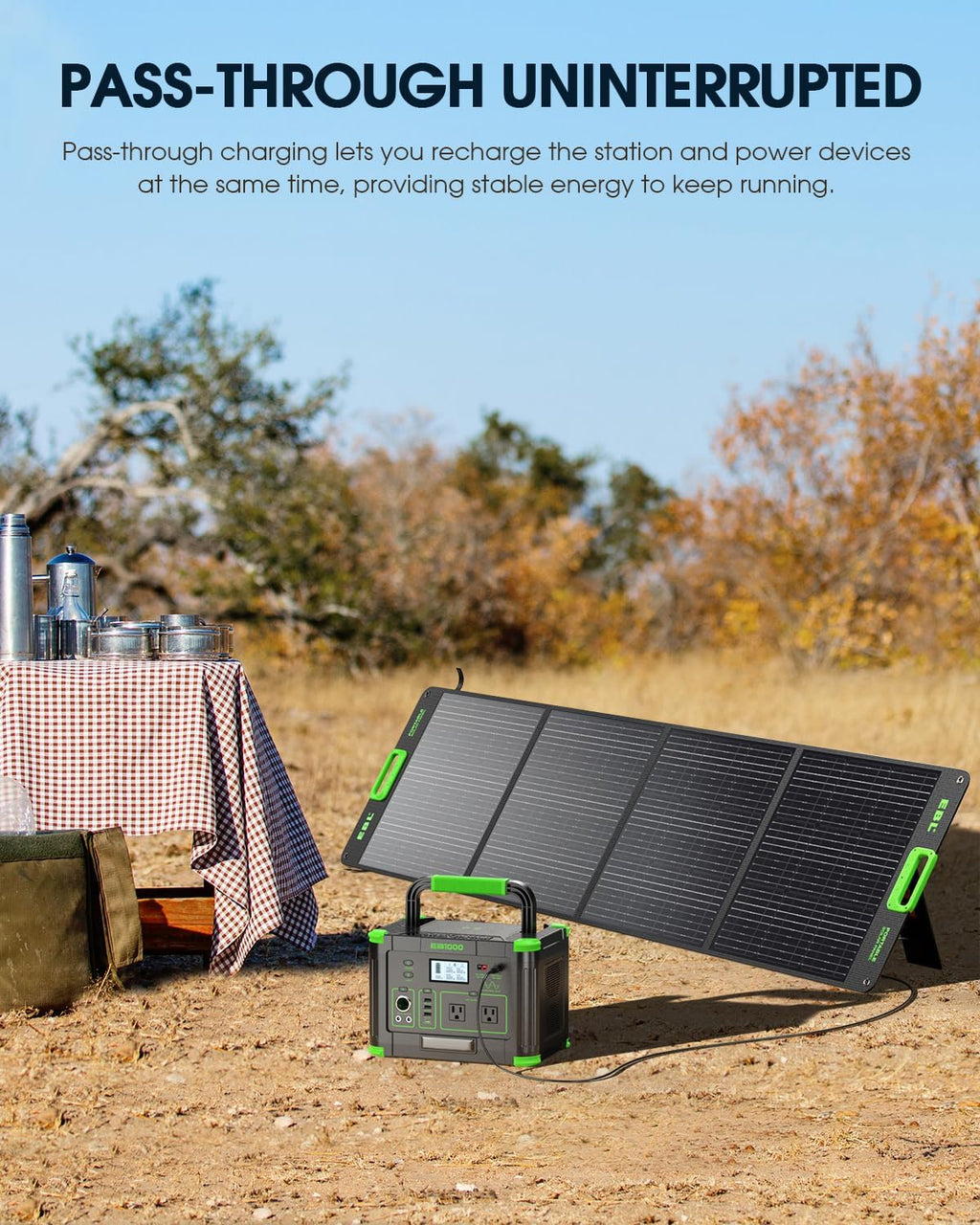 999Wh Solar Generator 1000W (Peak 2000W), Portable Power Station with Pure Sine Wave AC Outlet, 60W USB-C PD Fast Charging, 10-Port Hub for RV Camping, Home Backup, Emergency & Off-Grid Living