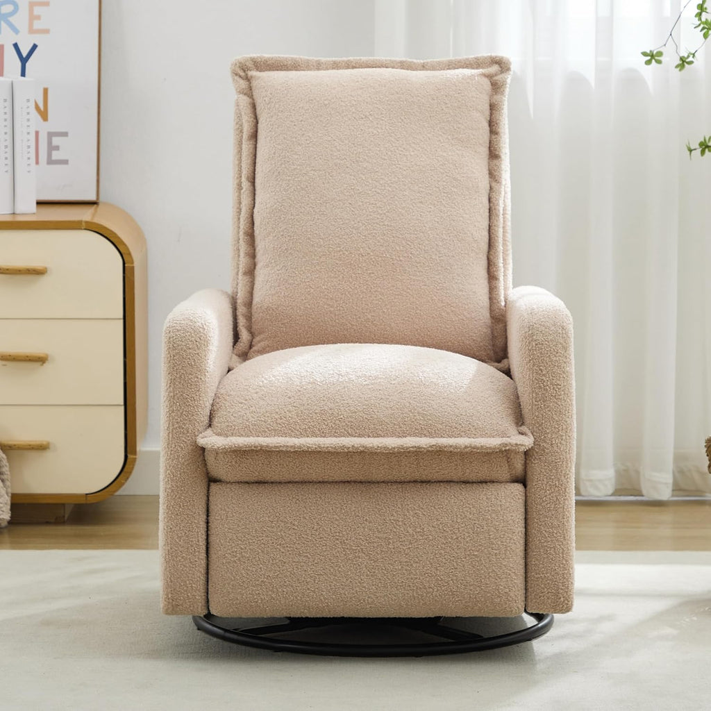 JIVOIT Modern Swivel Rocker Recliner Chair, Linen Fabric Glider Rocker Recliner, Rocking Chair Nursery with Backrest and Footrest, Single Reclining Sofa for Living Room Bedroom Apartment (Oatmeal/68)