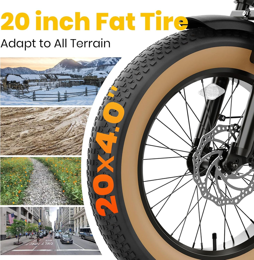 Baicycle 1800W Peak Electric Bikes for Adults 20' Fat Tire E Bike with 90 Miles(PAS) Max Range 28 MPH Electric Bicycle Step-Thru Ebikes with 48V Removable Battery 7 Speed Ebike