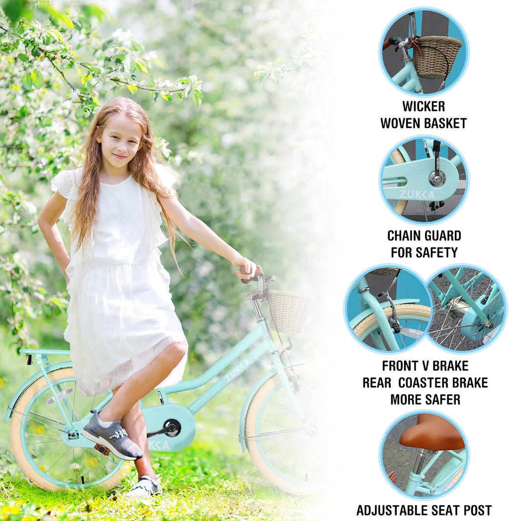 MEGHNA Cruiser Bike 20 inch/24 inch Wheels Girls Women Bike Single Speed Commuter Bike with Basket V-Brake and Coast Brake Women Ladys Bicycle, Multicolors