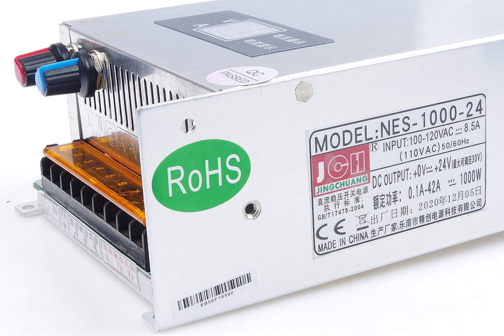 Adjustable DC Power Voltage Converter AC 110V to DC 0-24V 0-42A Module 24V 42A Switching Power Supply Digital Display 1000W Voltage Regulator Built in Cooling Fan (0-24V 0-42A)