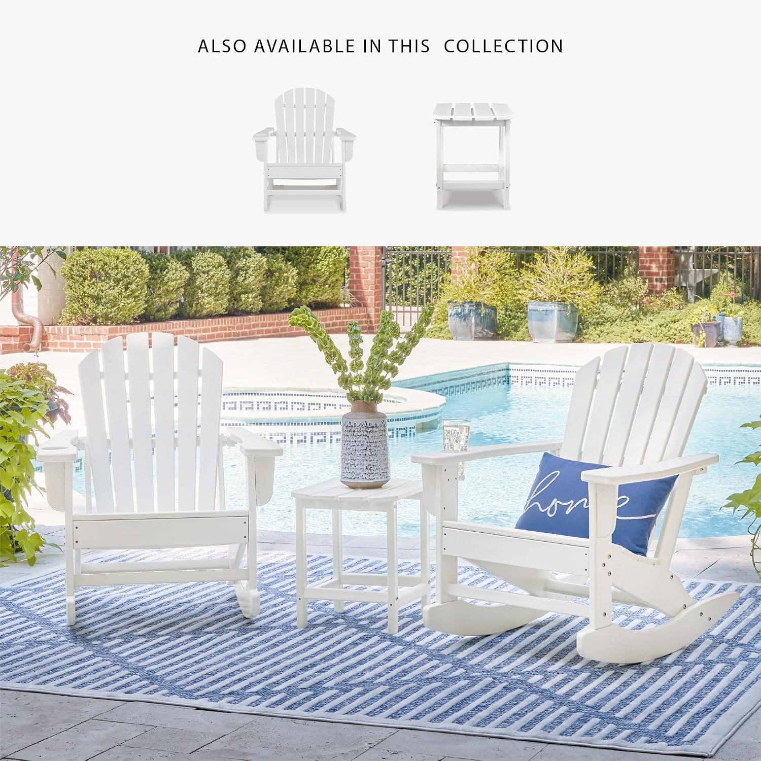 Signature Design by Ashley Sundown Treasure Cottage Weather Resistant Outdoor Rocking Chair with 1 Cup Holder, White