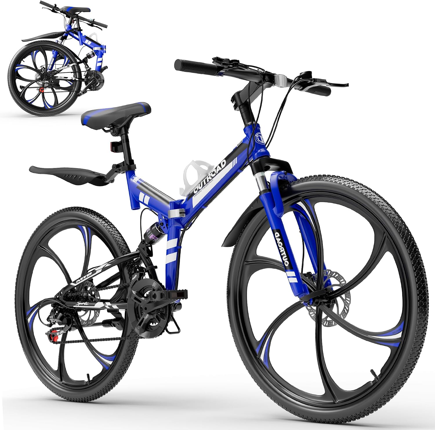 26 Inch Adult Folding Bikes/Mountain Bikes, 21 Speeds Mountain Bicycles with Full Suspension, Dual Disc Brake, High Carbon Steel Frame, Foldable Bike for Men/Women/Teen, Multiple Colors