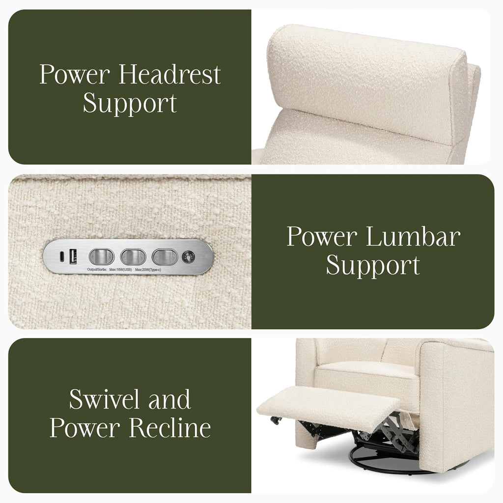Namesake Willa Pro Power Recliner and Swivel Glider in Performance Ivory Boucle, Built-in USB Charging Port, Adjustable Headrest and Lumbar Support | Greenguard Gold and CertiPUR-US® Certified