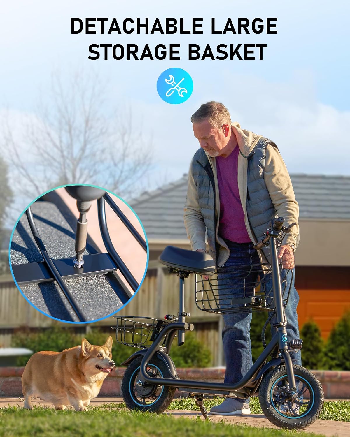 URBANMAX Electric Scooter with Seat for Adult,550W Motor,Up to 18.6 MPH,Max Range 20 Miles,Includes Ample Storage Basket for Pets Dogs Items