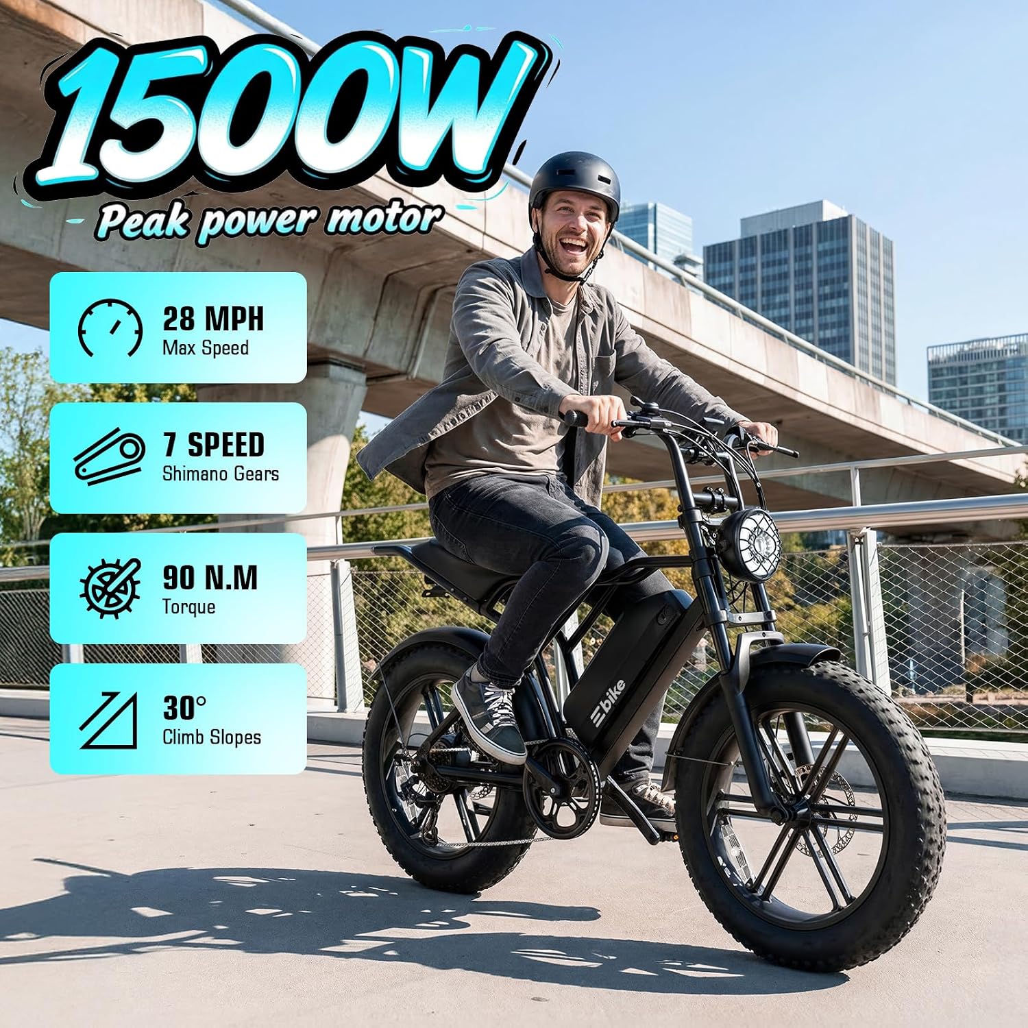 TST Electric Bike for Adults, 1500W Peak Motor 60/100 Miles Fat Tire Ebike with 48V 15Ah/25Ah Removable Battery 20' Electric Dirt Bike Full Suspension and 7-Speed